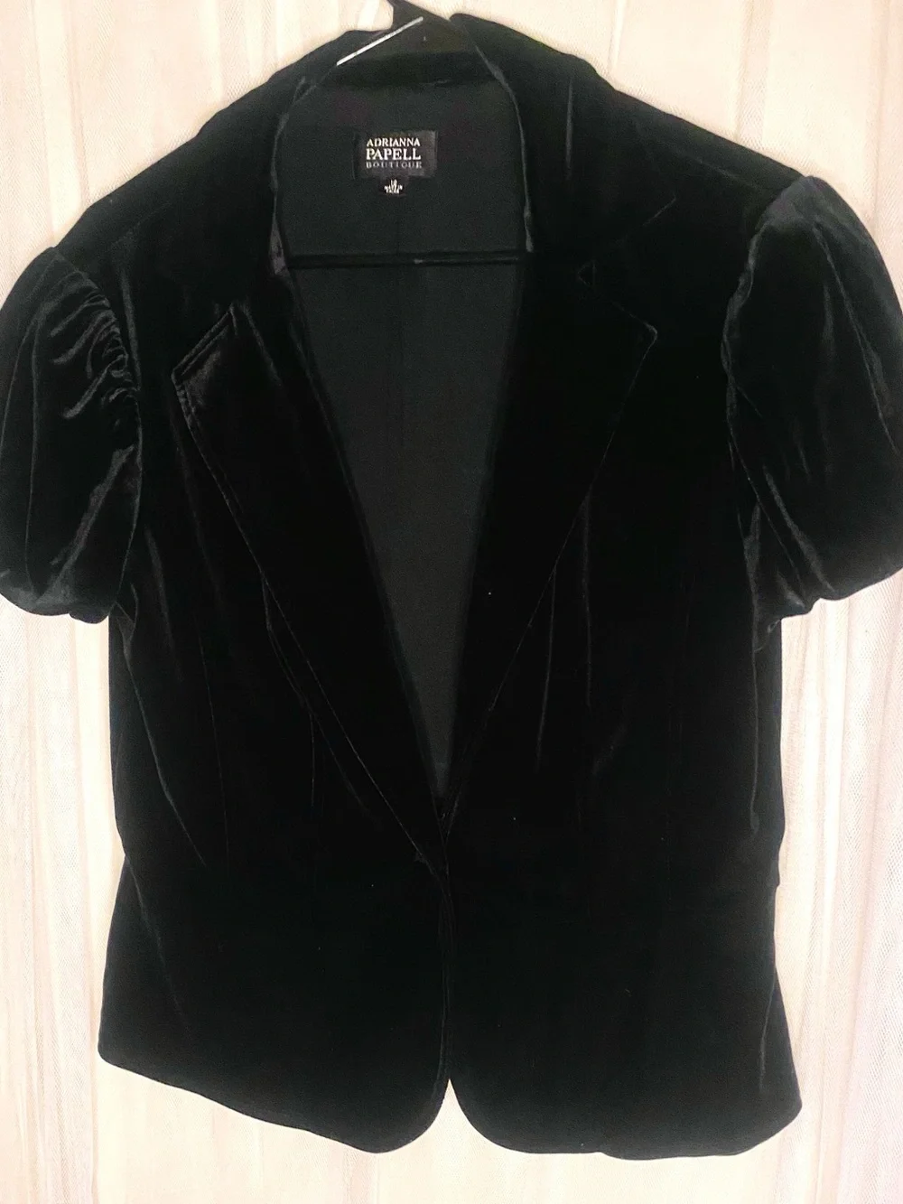 Vintage 1990’s Adrianna Papell Black Velvet Short Sleeve Cropped Blazer SZ 12